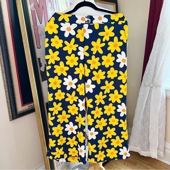 Modcloth Pants - Modcloth: Navy, Yellow, Orange and White Daisy Classic Calls Back Wide-Leg Pants